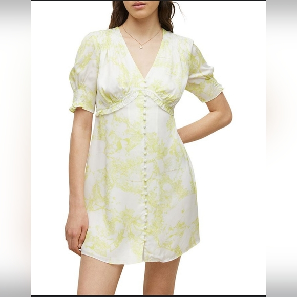 NWT ALL SAINTS Size 10 Demi Marama Dress White & Yellow Floral Skeleton Babydoll - Picture 1 of 12